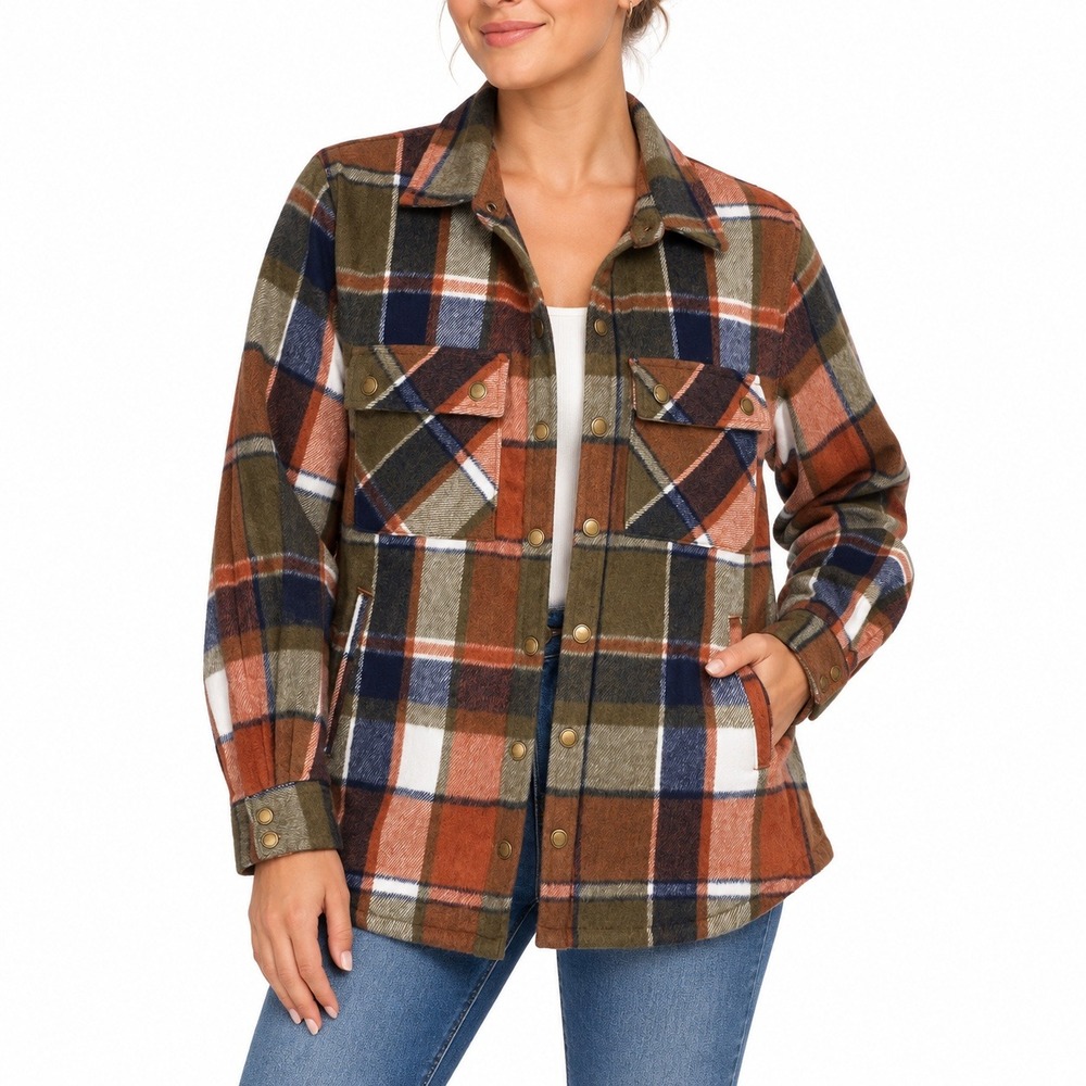 Natural Reflections Shacket Womens M Olive Plaid Flannel Wool Blend Outdoor Coat